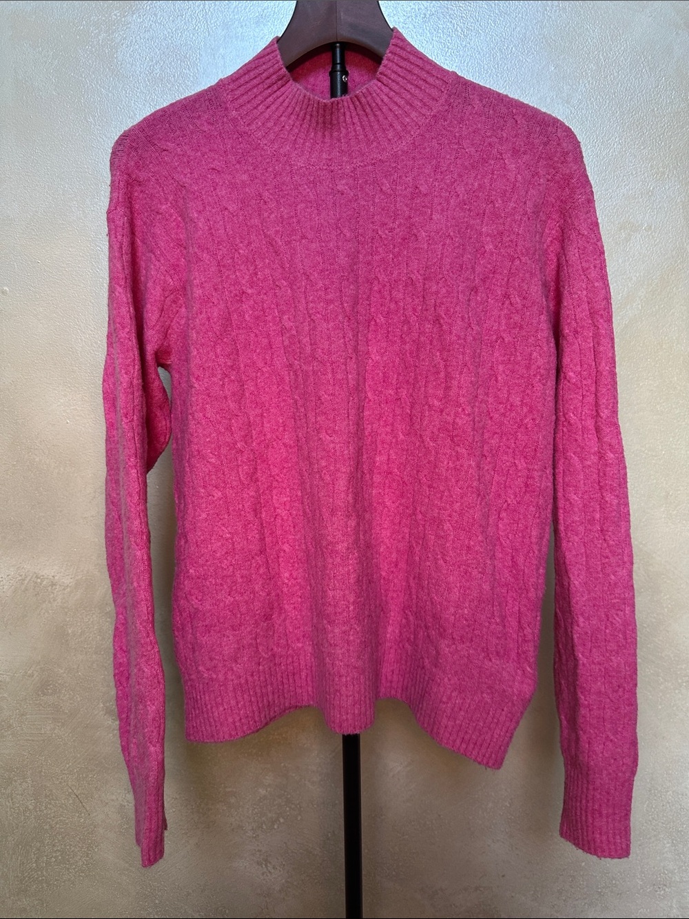 J.Crew Factory Cable-Knit Mockneck Sweater in Extra-Soft Yarn - Vibrant Pink - M